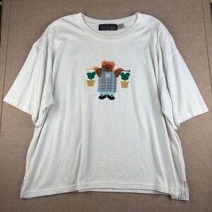 Vintage Needle & Threads Women's Shirt 4X White Teddy Bear Embroidered Taiwan‎